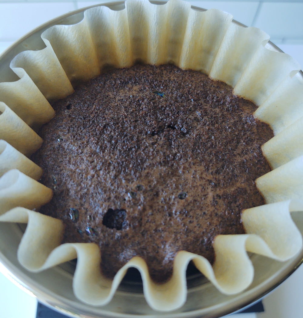 Blooming coffee in a pour over filter