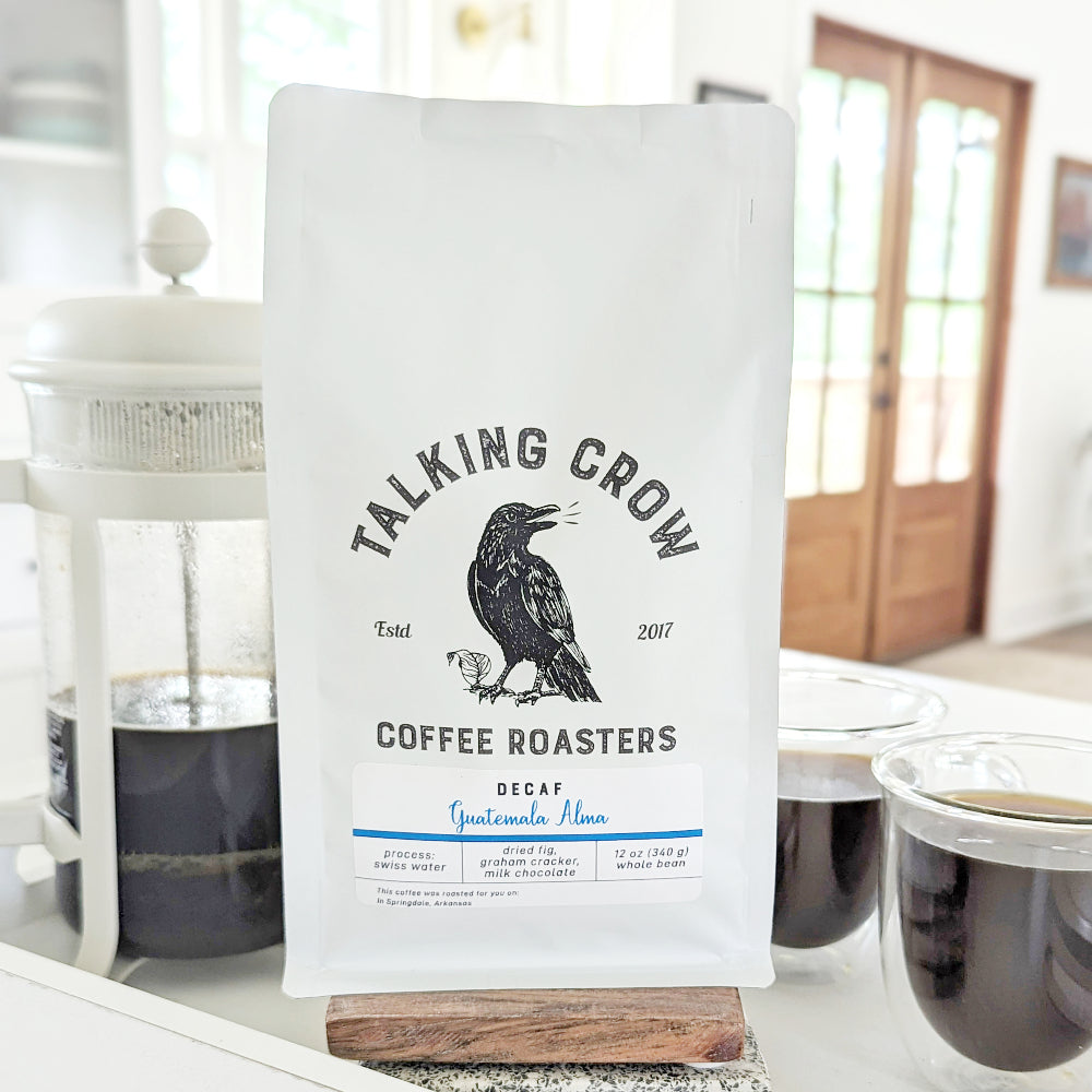 12 oz bag Talking Crow Coffee Roasters Single Origin Decaf Guatemala Alma Whole Bean Coffee
