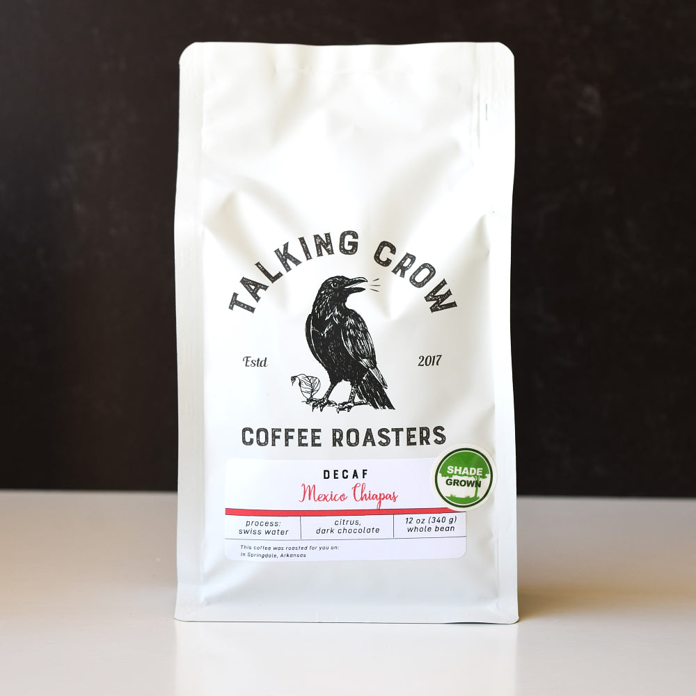 12 oz Talking Crow Coffee Roasters Single Origin Organic Shade Grown Decaf Mexico Chiapas Whole Bean Coffee