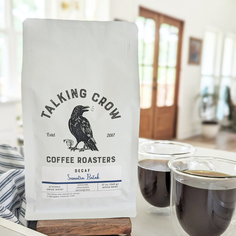 12 oz Talking Crow Coffee Roasters Single Origin Decaf Sumatra Batak Whole Bean Coffee