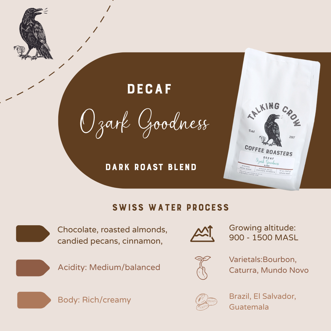 Decaf Blend Ozark Goodness – Talking Crow Coffee Roasters, LLC Decaf Blend Ozark Goodness – Talking Crow Coffee Roasters, LLC
