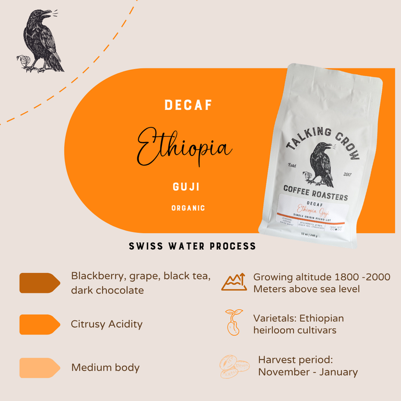 Decaf Ethiopia Guji - organic – Talking Crow Coffee Roasters, LLC