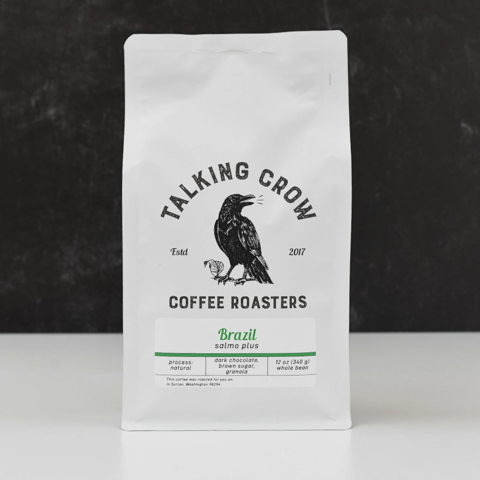 12 oz bag of Talking Crow Coffee Roasters single origin Brazil Salmo Plus