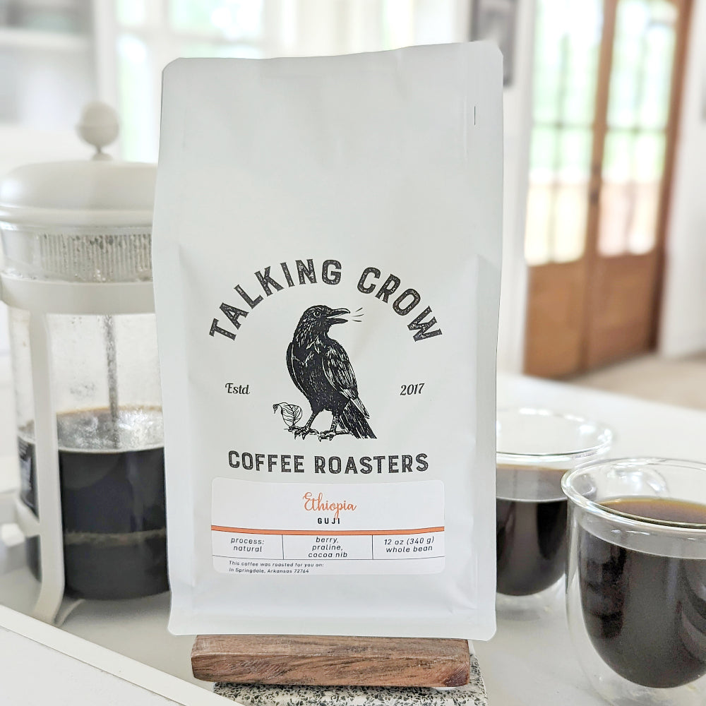 12 oz bag of Talking Crow Coffee Roasters Single Origin Ethiopia Guji Whole Bean Coffee