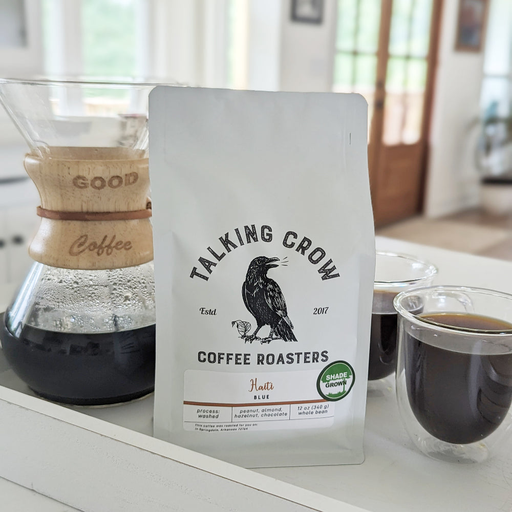 12 oz bag of Talking Crow Coffee Roasters Single Origin Shade Grown Haiti Blue Whole Bean Coffee