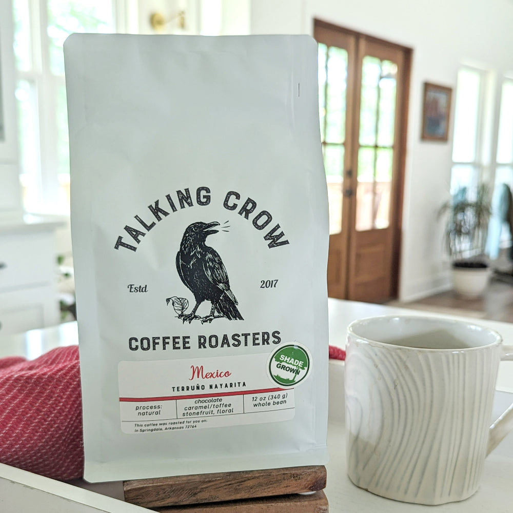 12 oz bag of Talking Crow Coffee Roasters Single Origin Shade Grown Mexico Terruno Nayarita Whole Bean Coffee